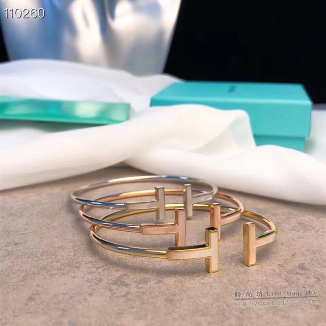 Tiffany飾品 蒂芙尼女士專櫃爆款白貝母雙t手鐲  zgt1800